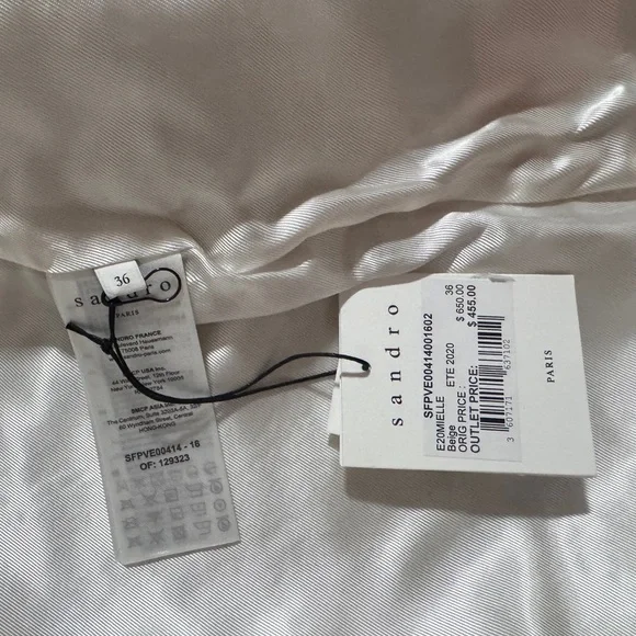 NEW-Sandro Tan Tweed Blazer with Cream Accents - Size 36 (US4) - Picture 3 of 3